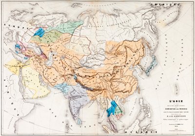 Kaart van Azië ten tijde van de grootste omvang van de heerschappij van de Mongolen tijdens het bewind van Kublai Khan, uit L